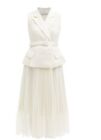 Self Portrait Belted Lace Trimmed Boulce And Chiffon Taylor Dress Ivory Size 4Us