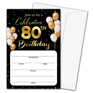 80th Birthday Invitation Cards with Envelopes - Classic Gold Theme Fill in Th... - Picture 1 of 5