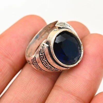 Blue Onyx Men's Ring 925 Sterling Silver Beautiful Handmade Ring All Size M504 - Image 1 of 4