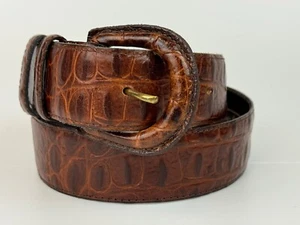 Talbots Women’s Brown Alligator Calfskin Leather Medium 1.5" Wide Waist Belt - Picture 1 of 2