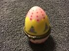Vintage Porcelain Colorful Egg- Pill Box Or Trinket: Brass Colored Clasp