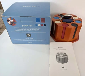 Poker Set w/240 Colored Chips 2 Decks of Cards Wood Holder Michael Graves Design - Picture 1 of 8
