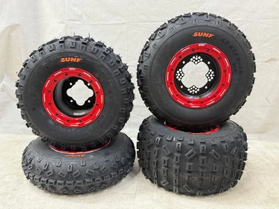 DWT G3 Black / Red Beadlock Front Rear Wheels XC Sunf A035 Tires Raptor 700 - Image 1 of 4