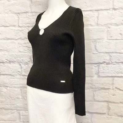 Mossimo 全新带标签 XL 码 Y2K 罗纹 O 戒指黑色 V 领毛衣上衣衬衫全新带标签 — 第 1/4 张图片