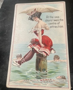 Bathing Beauty c1910 Pretty Lady Postcard Swimsuit Antique - Picture 1 of 2