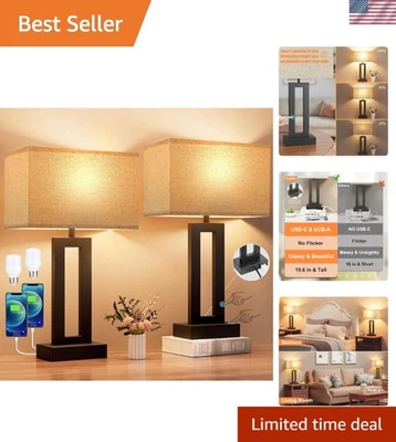 Touch-Controlled 3-Way Dimmable Nightstand Lamps with USB-C Ports - Set of 2 - Image 1 of 4