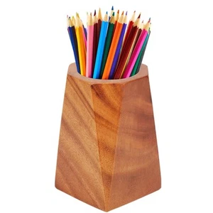 Brown Walnut Wooden Pencil Box, Natural Wood Pen Holder Storage Box, Geometri... - Picture 1 of 7