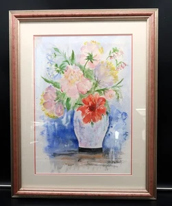 Vtg Framed & Matted Watercolor Floral Scene Signed D Pollock 18x24" - Picture 1 of 10