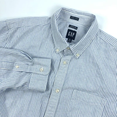 Camisa masculina Gap XLT alta OCBD Oxford tecido listra azul - Imagem 1 de 4