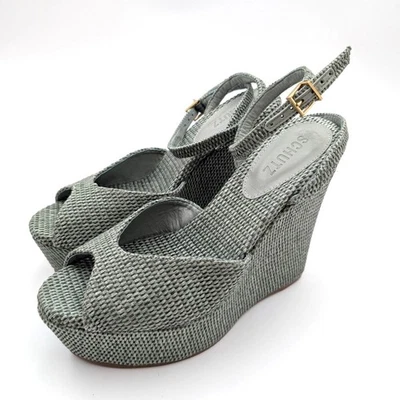 Sandalia de cuña con plataforma de paja Schutz Neith punta abierta para mujer verde talla US9B EU40 Foto 1 de 4