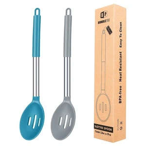 Pack of 2 Large Silicone Slotted Spoon Kitchen Skimmer with High Heat Resista... - Picture 1 of 6