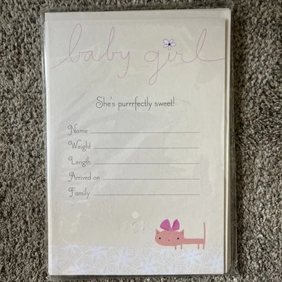 Hallmark Bebé Niña 10 Tarjetas de Anuncio de Panel Único y Sobres Gato Rosa ¡Nuevo! Foto 1 de 4
