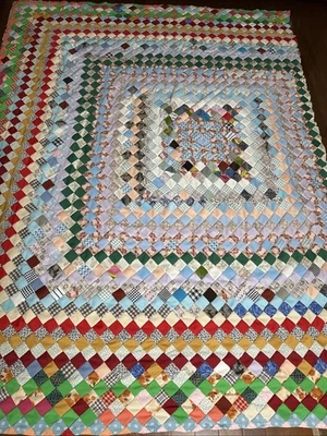 Unfinished Quilt Top Only- Trip Around The World Multicolored Polyester Fabrics - Image 1 of 4