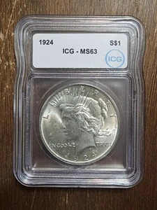 1924 PEACE DOLLAR NEW ICG WHITE LABEL MS63 - Picture 1 of 4