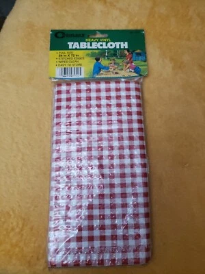 Vintage Tablecloth Coghlans 1980s Red White Checkered Gingham Vinyl 54" X 72"  - Image 1 of 4