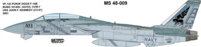 CAM DECALS (AKA) MILSPEC, MS 48-009, 1/48 SCALE, F-14B, VF-143 PUKIN' DOGS - Image 1 of 4