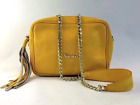 VALENTINA YELLOW PEBBLED LEATHER GOLD CHAIN STRAP CROSSBODY BAG MADE IN ITALY