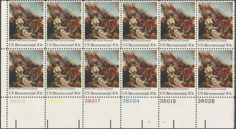 Plate Block of 12 stamps - Scott 1564 - 10 cent - Bunker Hill - 1975 - MNH - Image 1 of 1