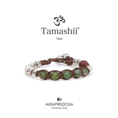 Bracciale Tamashii tibet, ruota della preghiera in agata muschiata e argento - Immagine 1 di 4