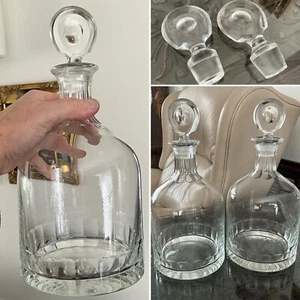 ANTIQUE PAIR GEORGIAN STYLE 12” MAGNUM 1.7 Lt CUT GLASS DECANTERS TARGET Stopper - Picture 1 of 18