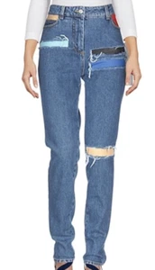 NEW Jeremy Scott Blue Jeans Denim SZ 8 Pants Ripped Colorful Cut-Outs   $1050 - Picture 1 of 2