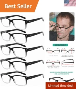 5 Stylish Spring Hinge Men's Reading Glasses Set - Clear Lens, +2.0 for Comfort - Picture 1 of 8