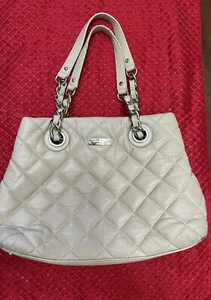 KATE SPADE Leather Coast Maryanne Quiltd Beige Tote Satchel Bag Gold Chain Strap - Picture 1 of 18