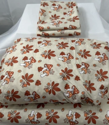 Juego completo de sábanas Enchanted Pretty Mushrooms en mal estado vintage floral Foto 1 de 4