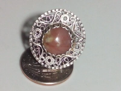 Anillo Grueso Vintage Rosa Flor Ágata Plata de Ley Talla 7 Foto 1 de 4
