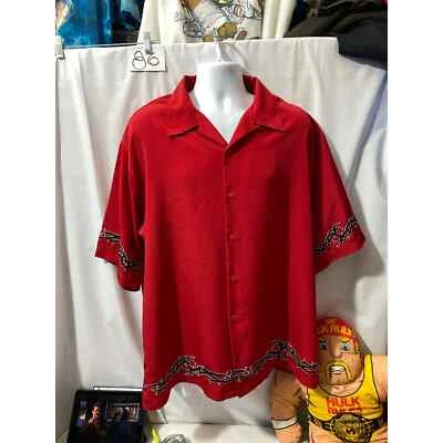 XXL Dragonfly S/S Button Up Shirt Solid Red w/Black Barbwire Embroidered - Image 1 of 4