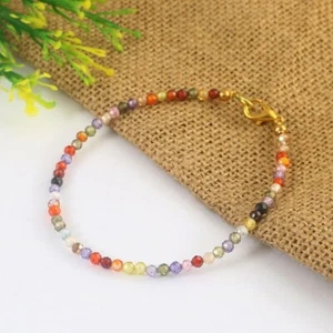Multi Mix Color Zircon Faceted Round Gemstone Beads Handmade Women Bracelet 6-8" - Picture 1 of 9