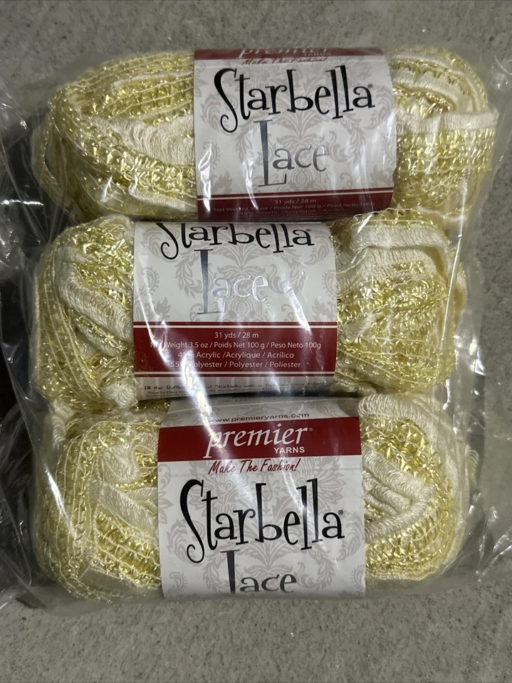 3 hilos de encaje Premier Starbella azúcar galleta súper voluminosos 7,3 yardas cada crema Foto 1 de 1