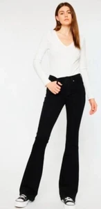 NWT Kancan Denim Jeans Womens MID RISE FLARE Black Mid-Rise Bootcut Size 3/25 - Picture 1 of 4