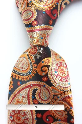 New Classic Paisley Brown Yellow JACQUARD WOVEN 100% Silk Men's Necktie Tie - Image 1 of 4