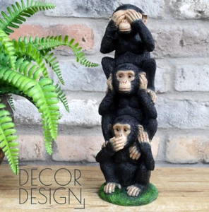 3 Wise Monkeys Hear No Evil See No Evil Speak No Evil Funny Ornament 30cm Resin - Picture 1 of 6