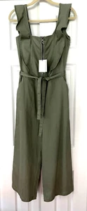NWT Tinsel Women's Olive Green Cropped, Sleeveless Jumpsuit, Wide Leg Size Large - Picture 1 of 15