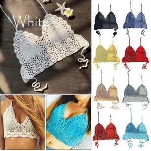 Sexy Women Bikini Crop Top Crochet Boho Beach Bikini Bralette Halter Cami - Picture 1 of 32