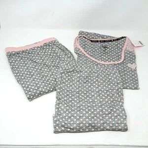 Betsey Johnson LARGE Women Pajama Gray Heart Polka Dots 3-Piece Tank Shorts Pant - Picture 1 of 12