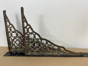 Antique Pair VTG Shabby Cast Iron Shelf Sink Brackets Old Art Deco Nouveau Book - Picture 1 of 8