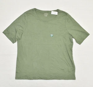 NEW L.L. Bean Women's Top Crew Neck Short Sleeve Cotton Green Plus Size 1X - Picture 1 of 8