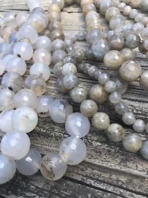 Lot of Natural Grey Labradorite & Agate Faceted Round Beads 6/8/10/12mm 224pcs - Изображение 1 из 4