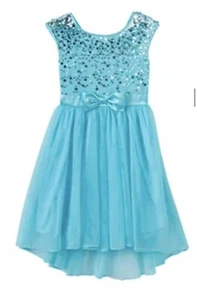 NWT Speechless KIDS Girls Aqua Silver Sequin Tulle Party Wedding Dress Sz 14 - Picture 1 of 4