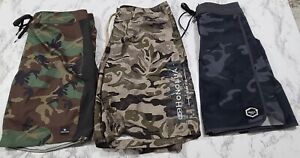 Lot Of 3 Men's Camo Camouflage Boardshorts Size 34, RVCA Honolua Surf Rip Curl