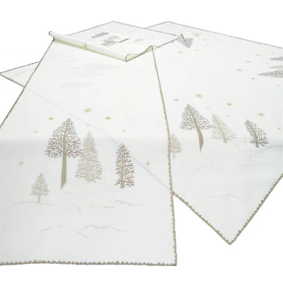 WEIHNACHTSTISCHDECKE,TISCHLÄUFER,TISCHBAND,WEIHNACHTEN CHAMPAGNER LEINENOPTIK  - Bild 1 von 2