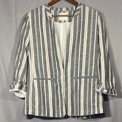 Gibson Latimer Striped Blazer Jacket Women XL Blue White Open Front Collarless - Image 1 of 4
