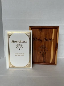 Holy Bible Dove of Peace King James Version in Wooden Cedar Box Case Union Made - Picture 1 of 10