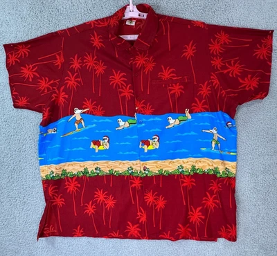 Camisa Para Hombres 2X Manga Corta Botón Azul Rojo Tropical Navidad Estampado Informal Foto 1 de 4