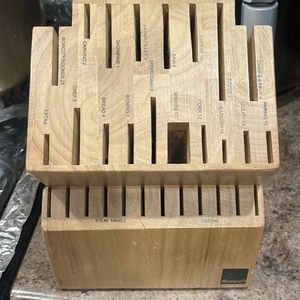 Ronco SIX STAR Cutlery 30 Slot Knife Block Solid Wood Labeled Slots Honey Oak - Picture 1 of 6