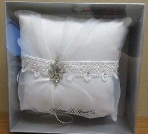 White Satin Chiffon and Rhinestone Wedding Ring Bearer Pillow - Picture 1 of 2
