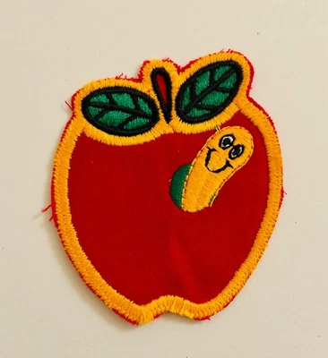 Vintage Big Red Apple with Worm Sew-on patch 1970s retro elementary middle schoo - Image 1 of 2